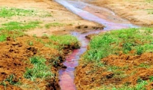 Spilled petroleum product flowing from a burst Nigerian National Petroleum Corporation (NNPC) pipeline at Tudun Wada Malam Jamo Village in Akko Local Government Area of Gombe, recently.