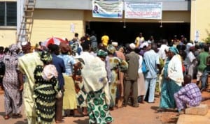 An eye test queue at Adeoyo Hospital, in Ibadan  during World Sight Day celebration, yesterday.