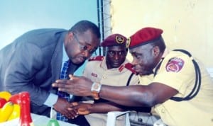 From Left: Representative of Rivers State Commissioner for Works, Mr Bateim Ogariawo; Representative of Zonal Commanding Officer Federal Road Safety Corps (Frsc), Mr Shehu Umar and Sector Commander, Rivers, Mr Sunday Oghenekaro, at Frsc Sensitization Forum on Speed Limiting Devices and other new services of the Corps in Port Harcourt recently Photo: NAN