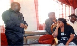 Speaker, Rivers State House of Assembly, Rt. Hon. Otelemaba Dan Amachree (left), condoling Late Tonye Harry’s wife, Mrs. Sotonye Harry (right), during a condolence visit on her and the family by lawmakers in Port Harcourt recently.