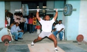 A weightlifter in action during a national event in Port Harcourt recently.