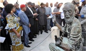 President Goodluck Jonathan (5th left) at the Church of St Peter in Gallicantu (where Peter denied Jesus three times). With him are L-R: Senior Special Assistant to President on MDGs, Dr Precious Gbenol, Gov. Jonah Jang of Plateau, Governor Theodore Orji of Abia, Minister of Agric, Dr Akin Adesina, CAN President, Pastor Ayo Oritsejafor and the Executive Secretary, Nigerian Christian Pilgrims Commission, Mr Johnkennedy Opara.