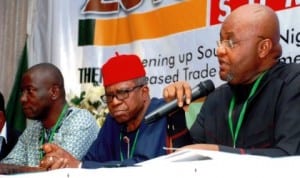 L-R: National Coordinator, Traders Rights Initiative, Comrade Christopher Okpala, former Minister of Foreign Affairs, Chief Ojo Maduekwe and Moderator, Dr Okey Ikechukwu, at the South-East Economic Summit in Enugu yesterday. Photo: NAN