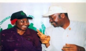 Deputy Director, and Head, Consumer Education, CBN. Hajiya Khadijah Kasun, chatting with Chairman, NUJ, Rivers State council,  Mr Opaka Dokubo, during a briefing to mark the commencement of the Consumer Sensitisation Awareness Campaign in Port Harcourt, recently. Photo Prince  Obinna Dele.