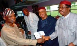 .L-R: Chairman, National Dialogue Advisory Committee, Senator Femi Okoruonmu; Secretary General, Ohanaeze Ndi Igbo, Mr Joe Nwogu, former Senate President, Ken Nnamani and former Ebonyi State Governor, Dr Sam Egwu, during the committee's stakeholders meeting in Enugu, recently.