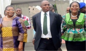 Governor Chibuike Amaechi of Rivers State (middle) with former Minister of Education, Dr Oby Ezekwesili, and Director, Port Harcourt Book Festival, Mrs Koko Kalango, at the Port Harcourt Book Festival in Port Harcourt recently.