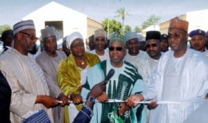 L-R: Former Governor Of Bauchi State,Alhaji Adamu Mu'azu, Bauchi State Commissioner for Commerce and Industry, Hajia Amina Katagum, Vice President Namadi Sambo and Governor Isa Yuguda, during the inauguration of fertilizer blending company in Bauchi last Saturday.