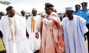 L-R: Chairman, Board of Trustees, National Agricultural Foundation of Nigeria, Senator Abdullahi Adamu, National Co-ordinator, Dr Samuel Negedu, Minister of Agriculture, Dr Akinwumi Adesina and Governor Umaru  Al-Makura, of Nasarawa State, at the National Agricultural Show in Tudunwada, Nasarawa State, yesterday.