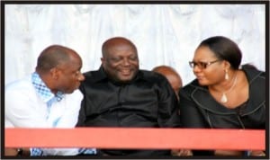 Governor of Rivers State, Rt. Hon. Chibuike Rotimi Amaechi (left) discussing with the Speaker, Rivers State House of Assembly, Rt. Hon. Otelemaba Amachree (middle) and former Speaker of Ogun State House of Assembly, at the Service of Songs for late Rt. Hon. Tonye Harry in Port Harcourt, last Wednesday.