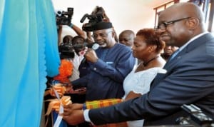 L-R: Governor Liyel Imoke of Cross River State,  UNFPA country representative, Ms Victoria Akyeampong and Resident Coordinator, UN System in Nigeria, Mr Daouda Toure, at the inauguration of UN House donated by Cross River Government in Calabar, last Tuesday. Phhoto: NAN