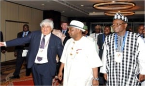 L-R: Chairman, Commomwealth Business Council, Mr Mohan Kowl, Vice President Namadi Sambo, Minister of State for Trade and Investment, Dr Samuel Ortom and Senior Special Adviser to the Vice President on Special Duties, Mr Isiah Balat, at the Commonwealth Business Forum during 2013 CHOGM in Colombo , Sri Lanka, yesterday.