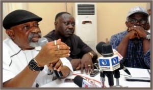L-R: APC Governorship Candidate for Anambra State election, Senator Chris Ngige, his Campaign Director-General, Mr. George Moghalu, and APC South-East Zonal Publicity Secretary, Mr. Osita Okechukwu, during a news conference on the conduct of the election in Awka, Anambra State, yesterday.