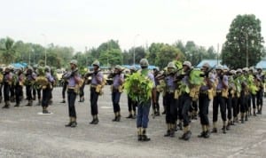 Navy trainees displaying , during their passing out at the Nigerian Navy Basic Training School in Onne, Rivers State, recently.