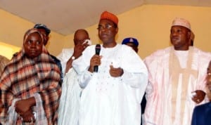 L-R: Principal, Government Girls Arabic College, Alkaleri, Hajia Safiya Idris; Governor Isa Yuguda of Bauchi State and Speaker, Bauchi State House of Assembly, Alhaji Yahaya Miya during Governor Yuguda’s visit to Government Girls Arabic College, Alkaleri Iga of Bauchi, yesterday. Photo: NAN