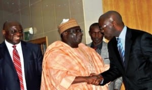 L-R: Permanent Secretary, Federal Ministry of Transport, Mr Nebolisa Emodi; Minister of Transport, Senator Umar Idris and Governor Babatunde Fashola of Lagos at the 13th National Council on Transport in Lagos, last Thursday. Photo: NAN