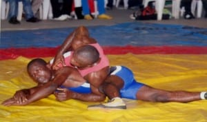 Wrestlers battling for honours during a national event in Port Harcourt, recently