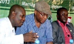 L-R: Chief of Protocol and representative of the Chairman, Degema Local Government Area of Rivers State, Mr Ambille Belema, member, House of Representatives, representing Degema/Bonny Federal Constituency, Hon. (Dr) Sokonte Davies and representative of Commissioner for Employment Generation and Empowerment, Mr Ibiba Dokubo, during the craft training programme organised by the lawmaker for his constituents in Degema, last Monday.