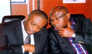 General Manager, SDCR, Shell Petroleum Development Company of Nigeria Ltd, Mr Nedo Osayande (left) with Government and Communities Relations Manager (Bayelsa and Delta), Mr Evans Krukrubo, during the commissioning of Agbidiama landing craft in Port Harcourt, last Tuesday. Photo: Egberi A. Sampson