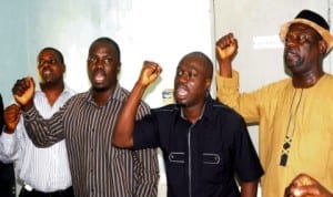 L-R: Chairman, Senior Staff Association of Nigerian Universities (SSANU), Olabisi Onabanjo University, Comrade Egberongbe Taiwo, SSANU Chairman, University of Ibadan, Comrade Wale Akinremi, SSANU Secretary, Western Zone, Comrade Abdussobur Salaam and SSANU Chairman, Delta State University, Comrade Goodluck Ohwavborua, at a news confernce by Western Zone of SSANU on the main report of committee on NEEDS assessment of Nigerian Public Universities in Ibadan, recently.