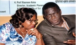 Chairman, Rumuola Chapter, Nigerian Institute of Management (NIM), Mrs Pauline Furo Batubo, with Chairman of the Institute, Rivers State chapter, Mr. Austine Ihaze, during a luncheon , organised by NIM Chartered Rumuolumeni chapter, in Port Harcourt, last Friday. Photo: Egberi A. Sampson