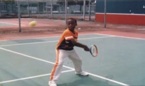 Young Tennis player in action during a national event in Port Harcourt recently.