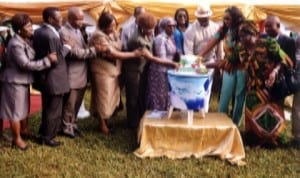 Commissioner for Commerce and Industry, Barr Chuma Chienye (4th right), his wife, Mrs Chienye (3rd right), Commissioner for Women Affairs, Mrs Joeba West (6th right), Permanent  Secretary in the Ministry of Commerce and Industry, Ms Kadilo Brown (7th right), at the opening ceremony of  Xmas Discount Market  in Port Harcourt, yesterday. Photo: Chris Monyanaga