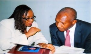 Mrs Daniel-Kalio Blessing, GM Business Development RSSDA (left) chating with Mr Kalada Apiaf during the 29th annual general meeting of Manufacturer Assoication of Nigeria in Port Harcourt, recently