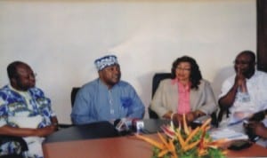 L-R: Assistant Resident ECK Spiritual Aide (RESA), North, Engr. Emeka Eze, RESA, EckankarNigeria, Chief Nwakaibeya Ifeatu Areh, President, Eckankar Nigeria, Dolly Esindu and Eck Clergy, Isaac Idoma, during a press briefing on the 2013 December Eck Regional Seminar with the theme, “Spiritual Tools For Mastering Life  Challenges” held at the Temple of Eck, Port Harcourt, yesterday. Photo: Chris Monyanaga