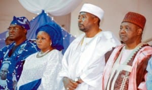 L-R: Governor Isa Yuguda of Bauchi State, widow of the former Governor of Kaduna State, Mrs Amina Yakowa, chairman of the occasion, Alhaji Manir Ja'afaru and Vice President Namadi Sambo, at the one year Memorial Anniversary of the former Governor in Kaduna last Saturday. Photo: NAN