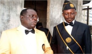 Port Harcourt Grand President, Brig. Gen. George Ikioumoton (left) with Director, Business Development, Rivers State Newspaper Corporation, Mr Valentine Ugboma, during the Thanksgiving Service of newly inducted Knights of St. John International at St. Mary Commandery, Atali, Port Harcourt, yesterday.