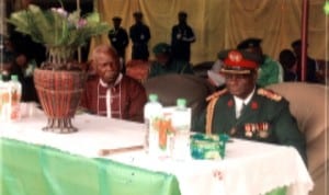   PIX 1; Chairman, Nigeria Legion, Rivers State Command, Zone A, King (Col) Philemon Chinda Omunakwe (rtd) (right), with Head Office member, Sir Major Firima Harvest, during the passing out parade and inauguration of new officers of the legion in Port Harcourt last Saturday.