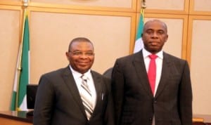 Rivers State Governor, Rt. Hon. Chibuike Rotimi Amaechi (right) with Acting Chief Judge of Rivers State, Hon Justice Peter N. C. Agumagu, after his swearing-in yesterday in Port Harcourt, recently. Photo: NAN