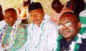 L-R: Representative of the Zonal Director, Nta Enugu Network Centre, Mr Oladele Yakubu, representative of the Controller of Prisons, Enugu State Command, Mr Julius Ezugwu and Zonal Director, Frcn ,Enugu,Mr Chigozie , at the Association of Heads of Federal Establishments (Ahfe) end of the year party in Enugu last Monday. Photo: NAN