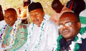 L-R: Representative of the Zonal Director, Nta Enugu Network Centre, Mr Oladele Yakubu, representative of the Controller of Prisons, Enugu State Command, Mr Julius Ezugwu and Zonal Director, Frcn ,Enugu,Mr Chigozie , at the Association of Heads of Federal Establishments (Ahfe) end of the year party in Enugu last Monday. Photo: NAN