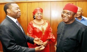 L-R: President, International Civil Aviation Organisation (ICAO), Dr Olumuyiwa Aliu, Minister of Aviation, Stella Oduah and the Senate President David Mark, during the ICAO President's visit to the Senate President in Abuja recently.