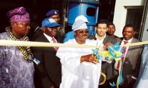 Inauguration of rehabilitated and upgraded Asejire water treatment plant in Ibadan: Mr Mufutau Oyewo; General Manager, Oyo State Water Corporation, Mr Gabriel Oguntola, Governor Abiola Ajimobi of Oyo State, Managing Director, Hydro Construction and Engineering, Mr Stephanos Stavrou and Head of Service, Mr Tajudeen Aremu, during the inauguration of rehabilitated and upgraded Asejire water treatment plant in Ibadan last Wednesday. Photo: NAN