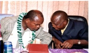 Chairman, Bonny Indigenes in Government Service (BIGS), Mr Godswill F. Allison (right), conferring with Permanent Secretary, Ministry of Agriculture, Dr Emmanuel Alex Hart, during an end of year party in Port Harcourt last Wednesday.