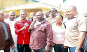 Speaker, Rivers State House of Assembly, Rt. Hon. Otelemaba Dan-Amachree, addressing newsmen after he led lawmakers for signing an undertaking with Rivers State Police Command at the Police Criminal Investigation Department (CID) in Port Harcout last Wednesday. Photo: NAN