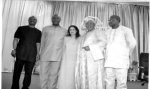 L-R: Regional Vahana Team Leader (RVTL), Henry Alapiki, Regional ECK Spiritual Aide (RESA), Ifeatu Areh, Guest Speaker, Jassie Kurr, President, Dolly Esindu, and Spiritual Services Director, Tony Nwaokolobia, ECKANKAR, Nigeria, during the unveiling of the new Regional ECK Spiritual Aide (RESA) in Port Harcourt recently.