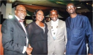 L-R: 1st Deputy President of PHCCIMA, Dr Renny Cookey, Administrator of Greater Port Harcourt, Dame Aleruchi Cookey-Gam, Presidnt PHCCIMA, Engr Emeka Unachukwu, with former PHCCIMA President and President of FOSSGMA, Prince Gilles Harry, during PHCCMA’s end of year party at Presidential Hotel, Port Harcourt.