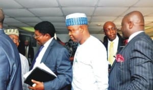 Chairman, House of Representatives Committee on Banking and  Currency, Rep. Jones Onyereri (right), discussing with NDIC ED (Operations), Prince Aghatise Erediauwa (2nd right) and others during the arrival of the committee's oversight visit to NDIC Lagos Office recently. Photo: NAN