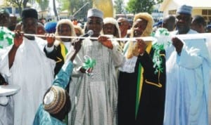 L-R: Chief Judge of Bauchi State, Justice Ibrahim Zango, Governor Isa Yuguda of Bauchi State, Chief Judge of Federal High Court, Justice Ibrahim Ndahi-Auta and Bauchi State Deputy Governor  Alhaji Sagir Saleh, during the inauguration of Federal High Court Complex in Bauchi, recently.  Photo: NAN