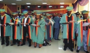 Graduands taking oath of conferment at the 30th Anniversary and 29th Graduation Corporate Award ceremony of the Buinsess Education Exaams Council in Lagos, recently. Photo: NAN