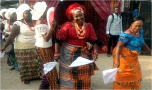 Rivers State Commissioner for Information and Communications, Mrs Ibim Semenitari (2nd right) during her Egerebite/Bibite (celebration of womanhood) ceremony at Opobo Town, last Saturday.