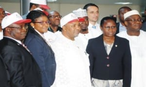 L-R: Coordinating Director, Field Operations Group, Federal Inland Revenue Service (FIRS), Mr Julius Bamidele, Director Programme Management, Non-Tax Office, Chiaka Okoye, Acting FIRS Chairman, Alhaji Kabir Mashi, Director, Large Tax Department (Oil and Gas), Lola Adediran and Coordinating Director, Standards and Compliance Group, Sunday Ogengbesan,, at the inauguration of Integrated Tax Administration System (ITAS) in Abuja, recently