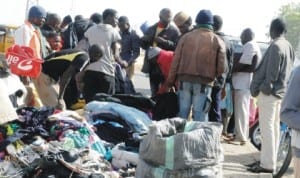 People patronising second-hand clothes at Wunti market in Bauchi last Friday