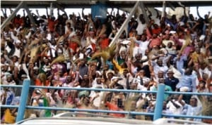 Crowd of APC supporters at the recent rally at Liberation Stadium, Port Harcourt. Photo: Chris Monyanaga.