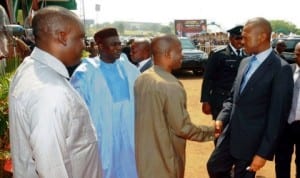 L-R:  Speaker, Enugu State House of Assembly, Mr Eugene Odoh, Pdp Chairman of the State, Chief Vita Abba, Deputy Governor, Mr Sunday Onyebuchi and Governor Sullivan Chime, during the swearing-in ceremony of elected local government chairmen in Enugu last Saturday. Photo: NAN