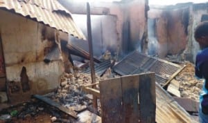 Part of the 14 shops at Kuje Market in Abuja gutted by fire last Monday         Photo: NAN