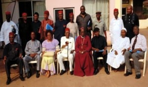 National President, Igbo leaders of thought, Prof. Ben Nwabueze (4th left), with members after a meeting in Enugu, last Monday. Photo: NAN